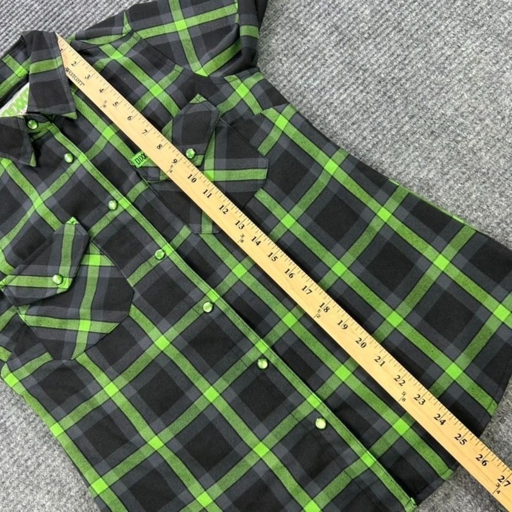 Dixxon Flannel Co Lime Green Black Plaid Button Down Shirt Womens Small Workwear - Picture 14 of 16